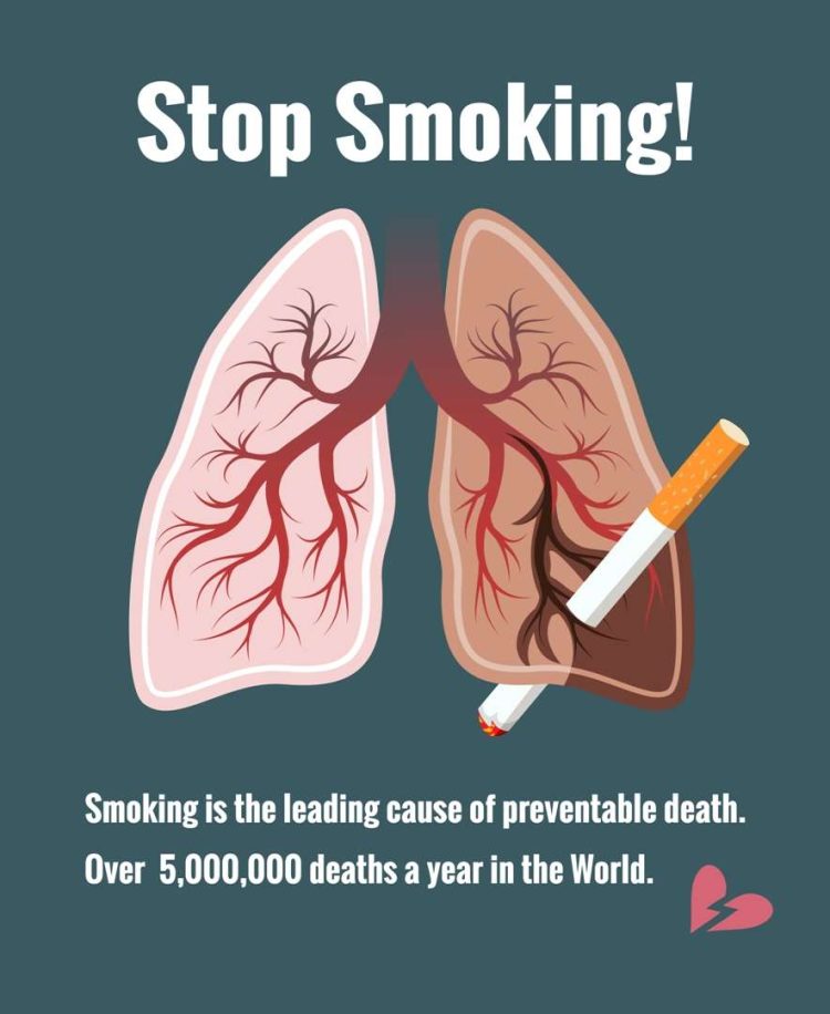 Lungs and smoking, stop smoking. Cancer and tobacco, death and illness, vector illustration